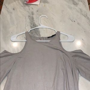 Open shoulder brown/tan velvet shirt